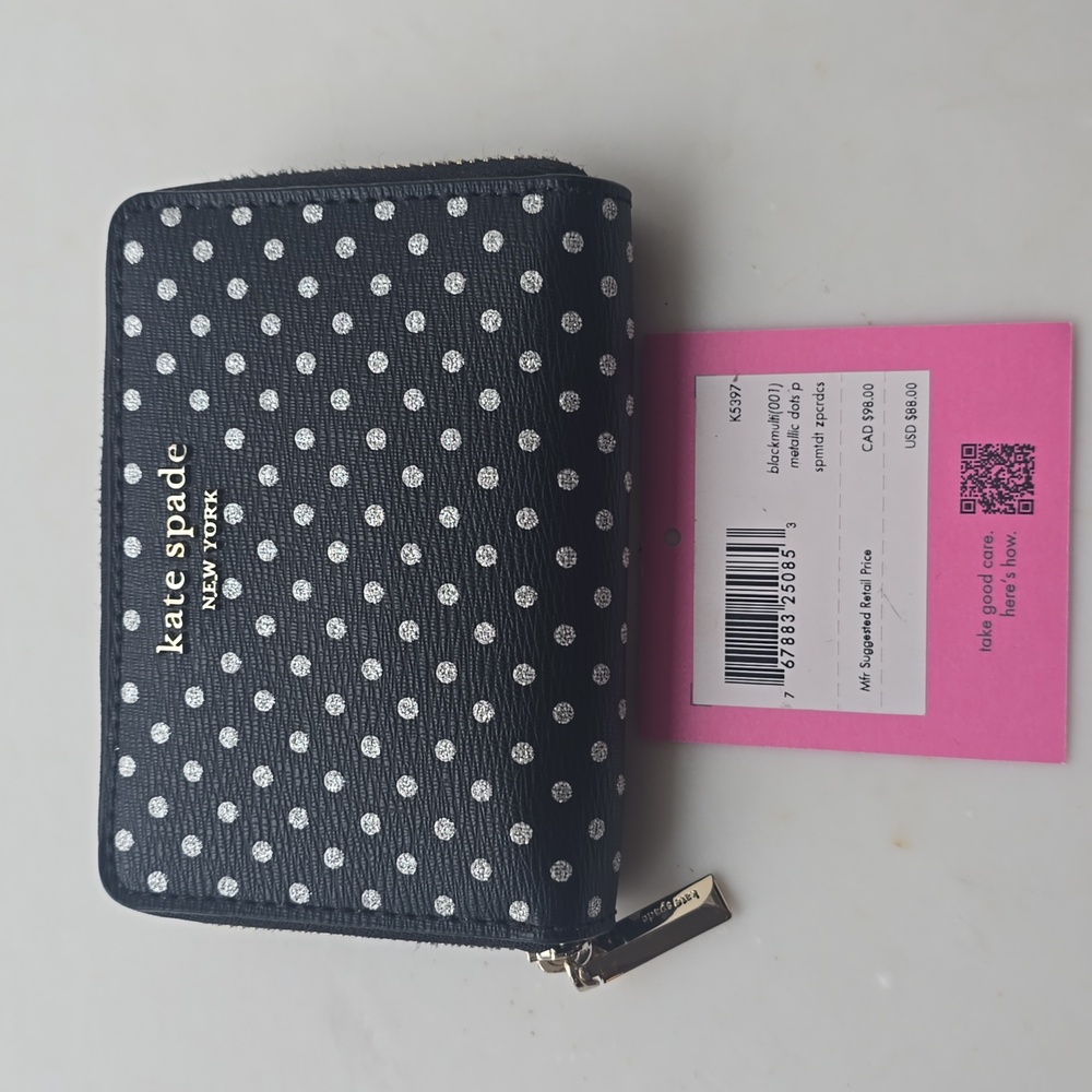 Kate Spade Black Wallet with Silver Polka Dots